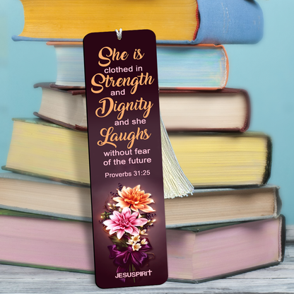 Personalized Wooden Bookmarks - She Is Clothed With Strength And Dignity BM08
