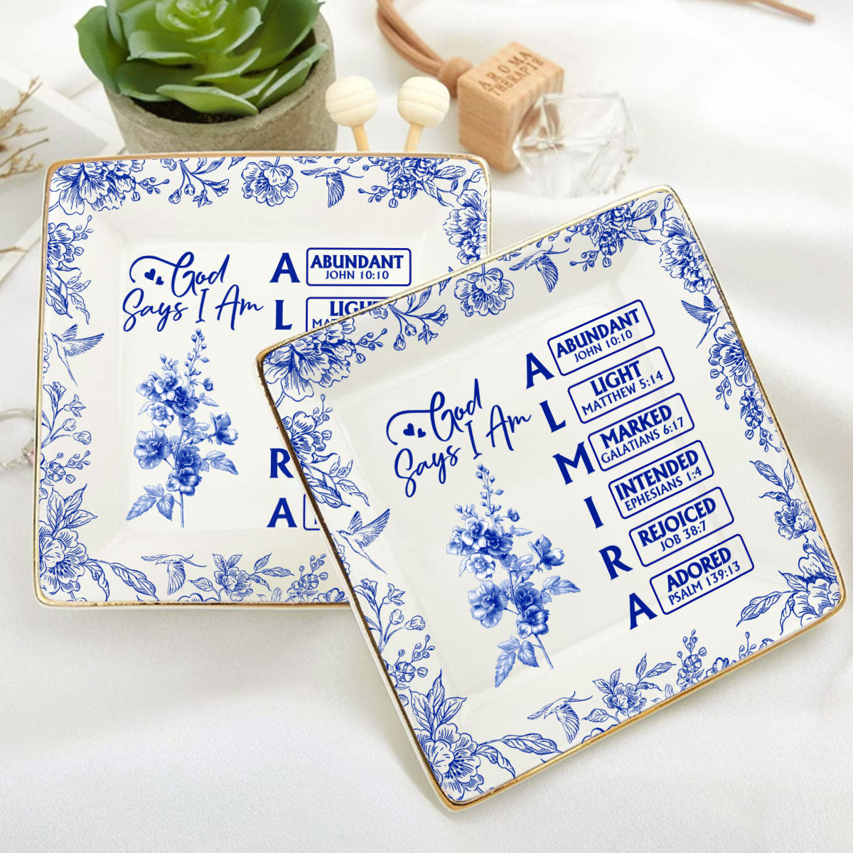 God Says I Am | Personalized Ceramic Ring Dish Square