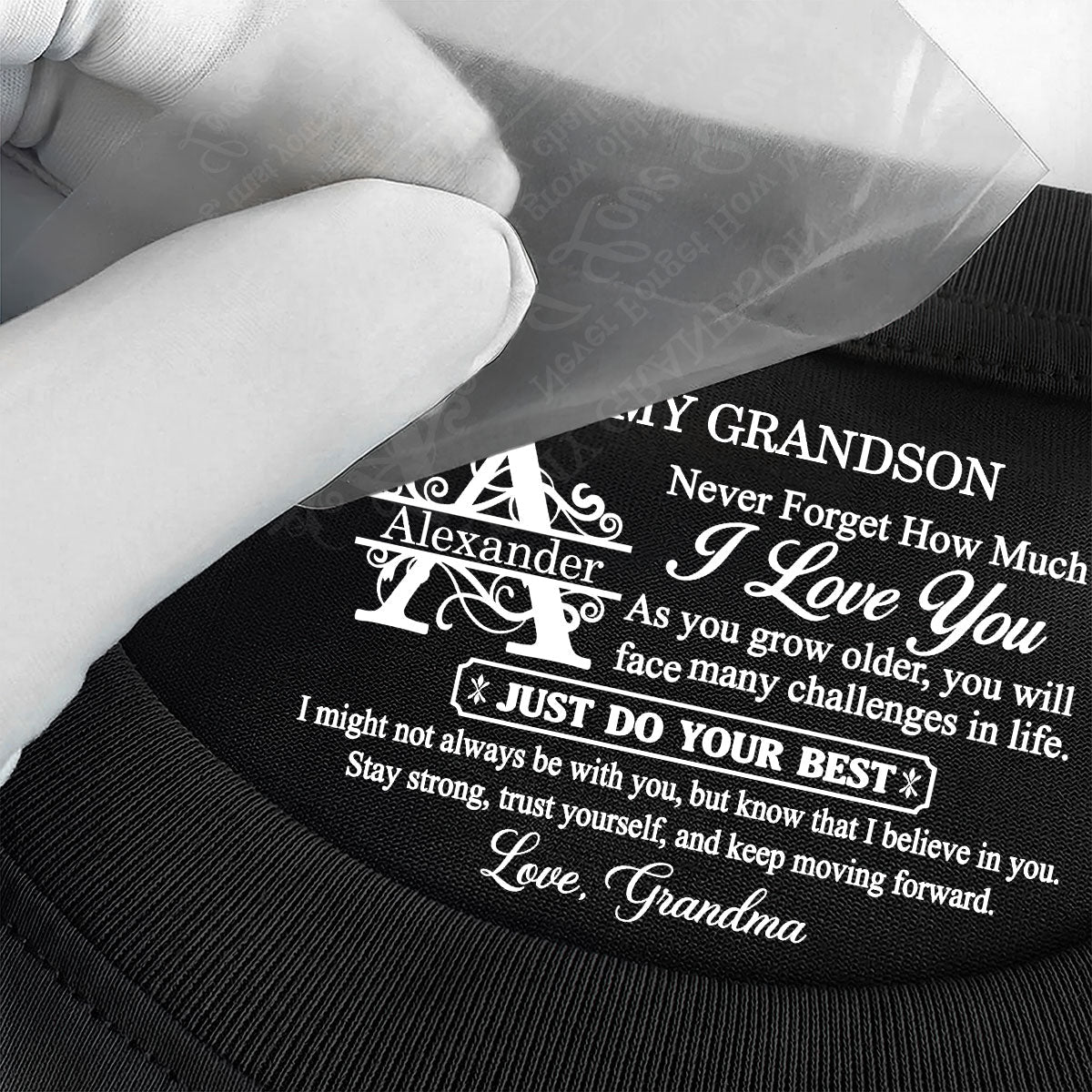 To My Grandson Never Forget How Much I Love You | Personalized Shirt With Design Inner Neck