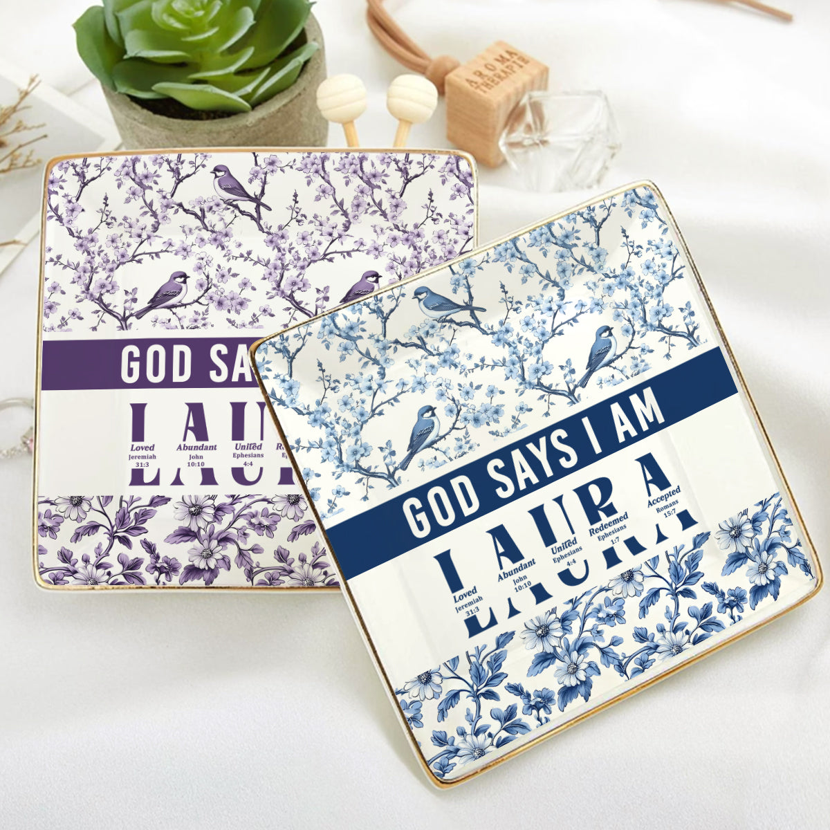 God Says I Am | Personalized Ceramic Ring Dish Square