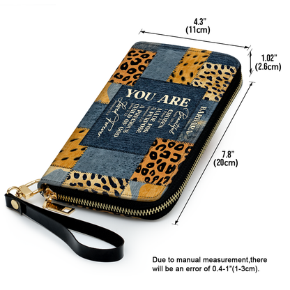 Personalized Leather Clutch Purse With Wristlet Strap Handle - You Are Beautiful