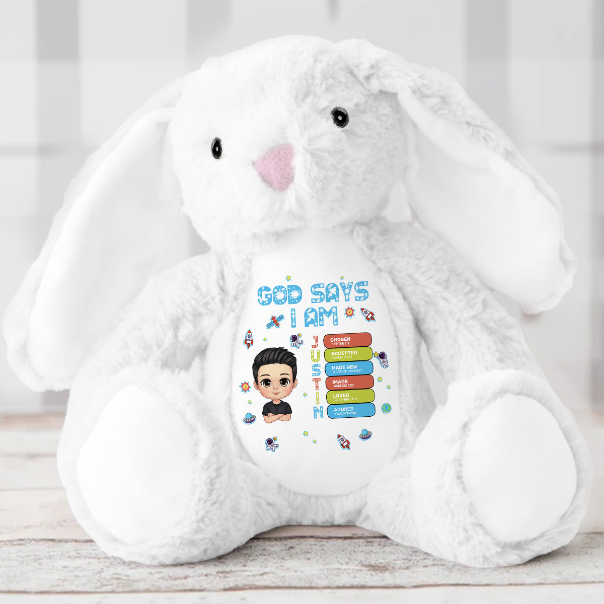 God Says I Am | Personalized Stuffed Bunny