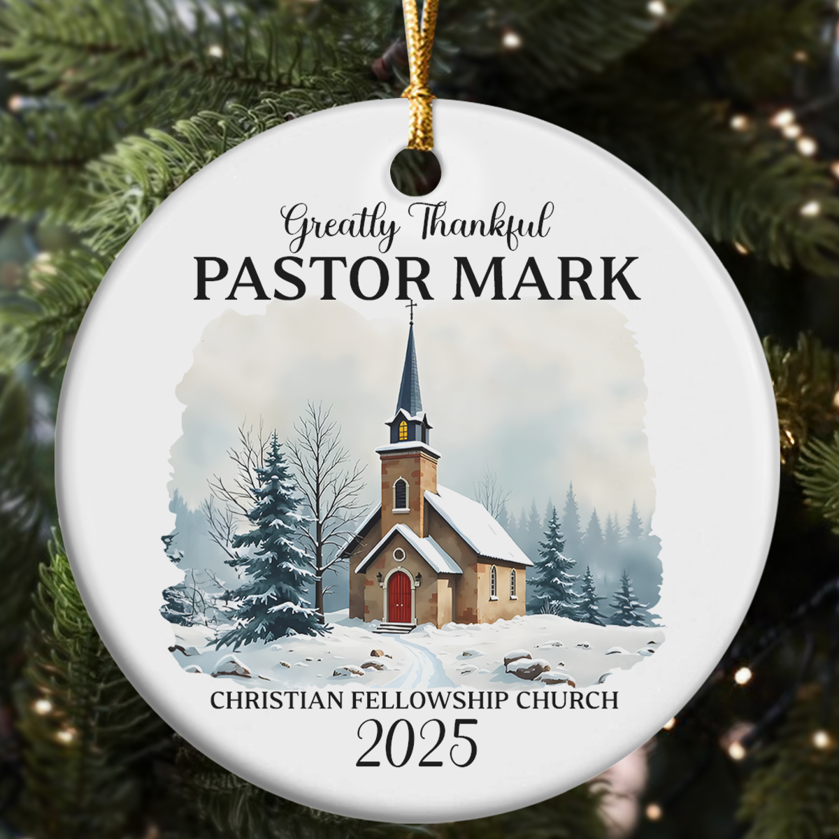 Greatly Thankful Pastor | Personalized Round Shaped Ceramic Ornament