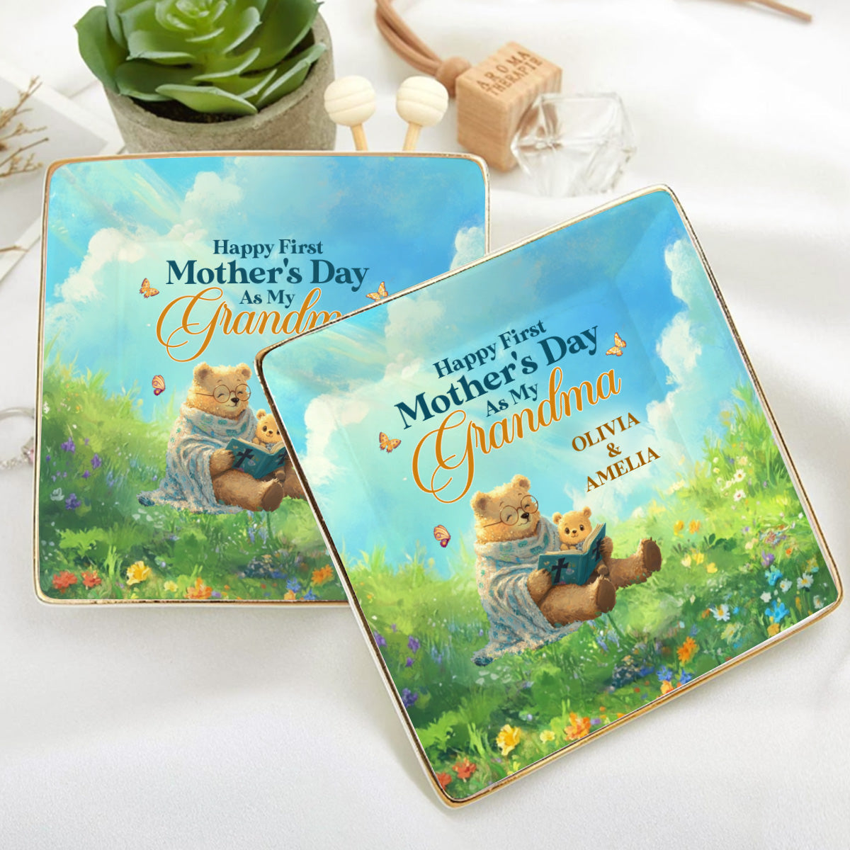 Happy First Mother's Day As My Grandma | Personalized Ceramic Ring Dish Square