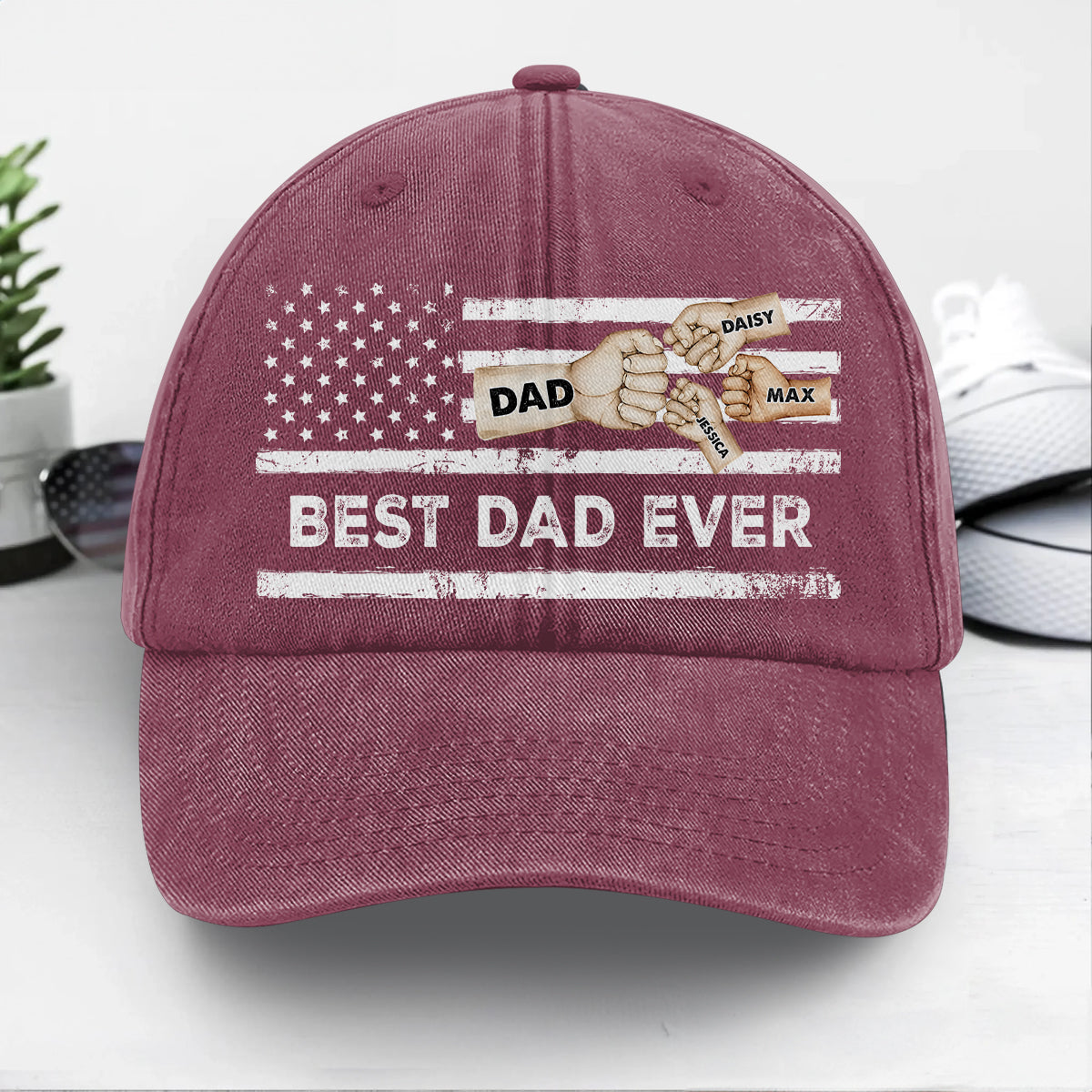 Best Dad Ever | Personalized Vintage Washed Denim Cap