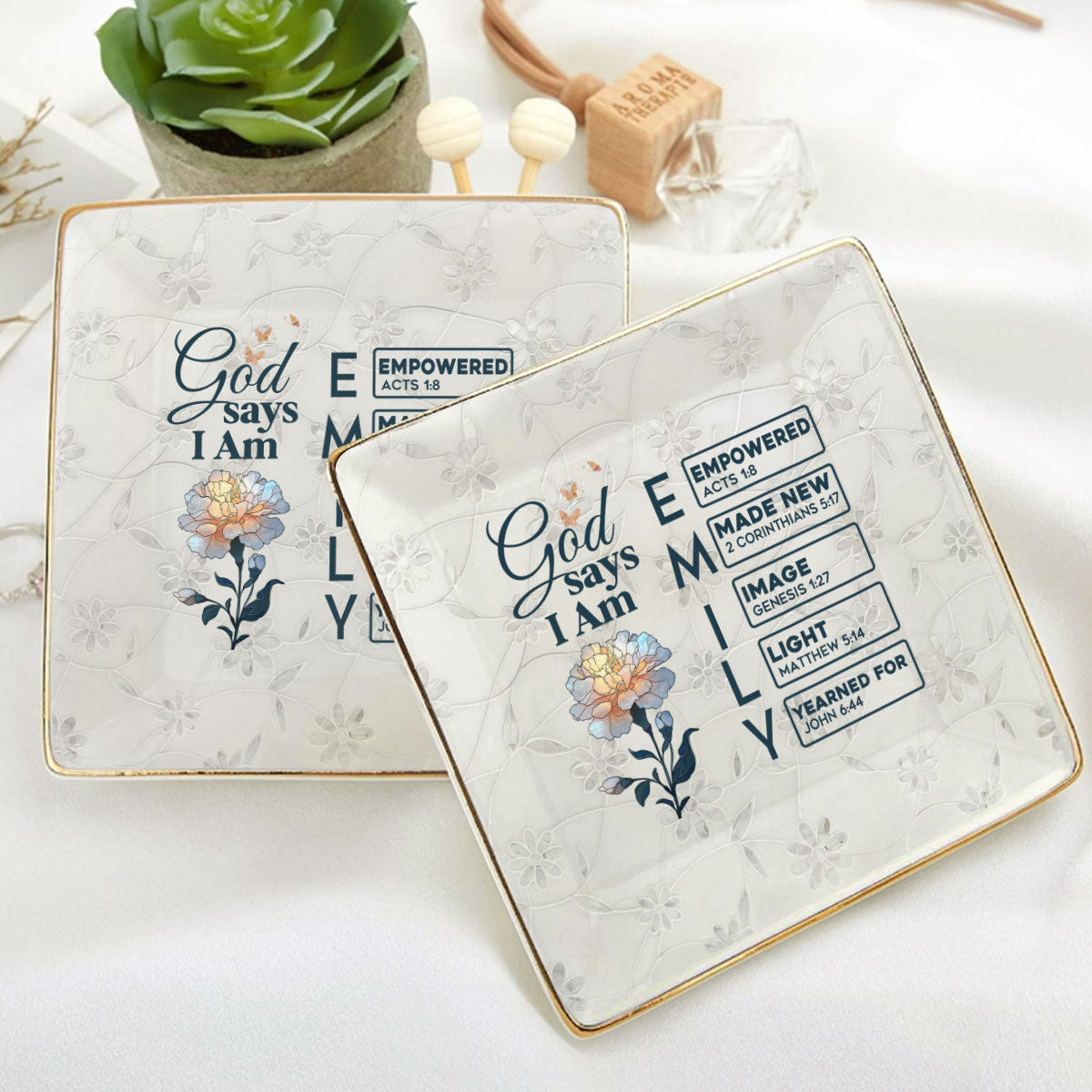 God Says I Am | Personalized Ceramic Ring Dish Square