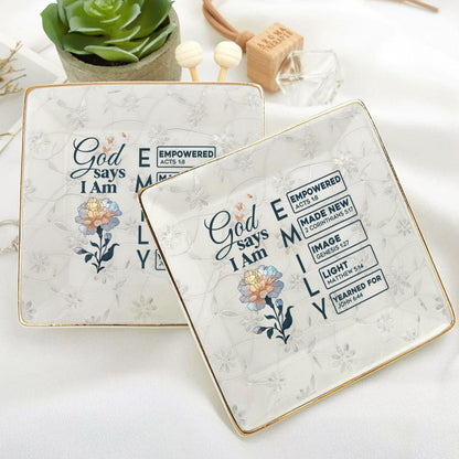 God Says I Am | Personalized Ceramic Ring Dish Square