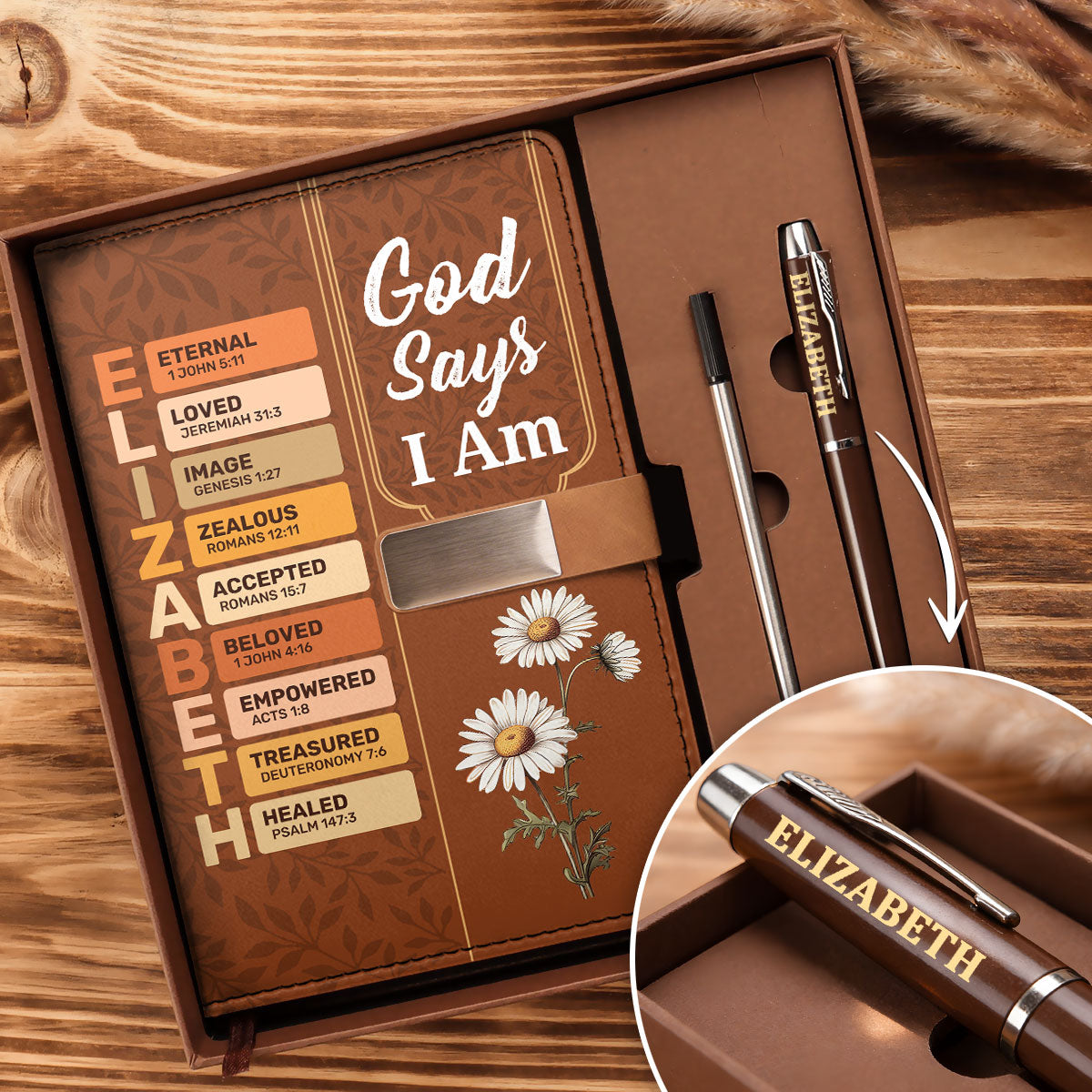 God Says I Am | Personalized Leather Notebook & Pen Set