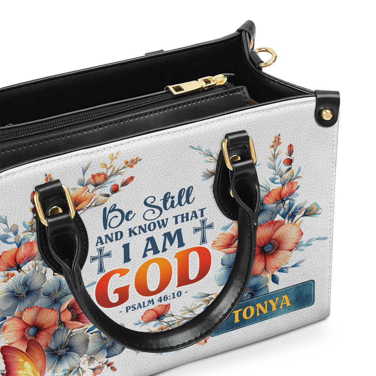 Jesuspirit | Personalized Leather Handbag With Zipper | Be Still And Know That I Am God LHBM780