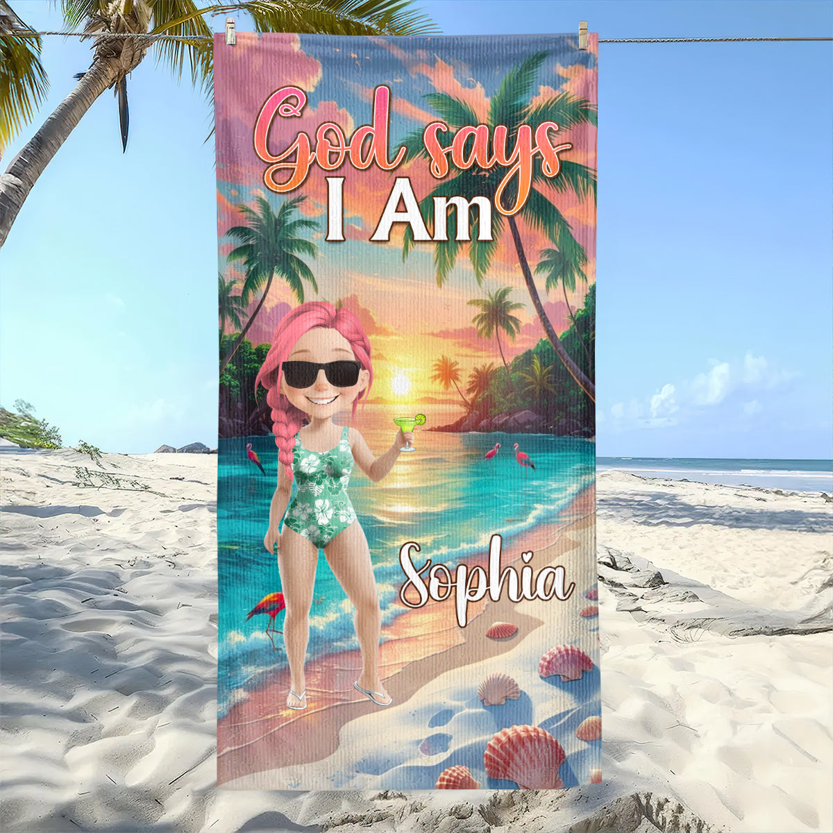 God Says I Am  | Personalized Beach Towel