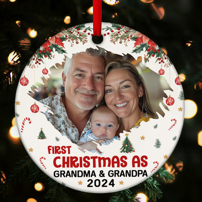 First Christmas As Grandma Grandpa - Personalized Round Shaped Ceramic Ornament JSRSCOHLPA2700TA