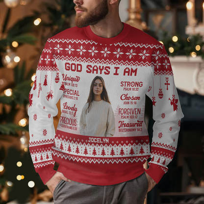 God Says I Am | Personalized Wool Sweater JSWSWPH1973TA