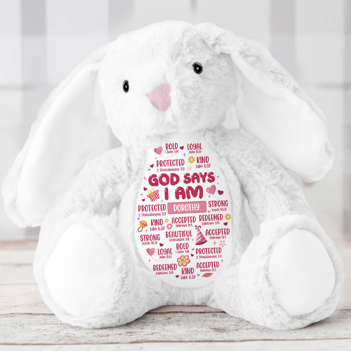 God Says I Am | Personalized Stuffed Bunny