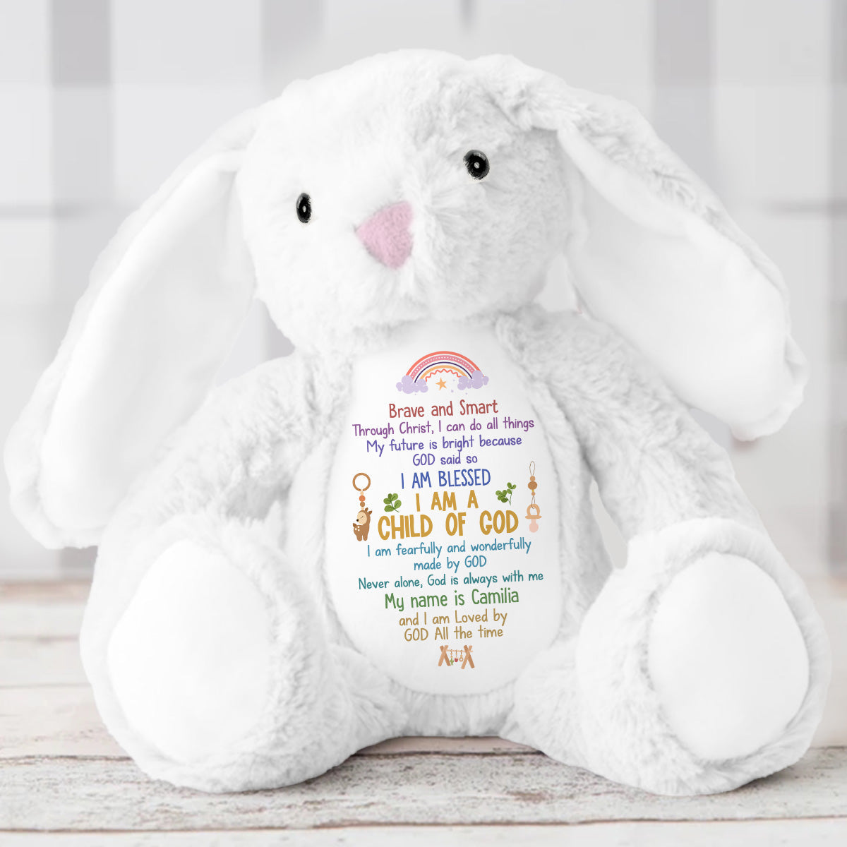 I Can Do All Things Through Christ - Personalized Stuffed Bunny