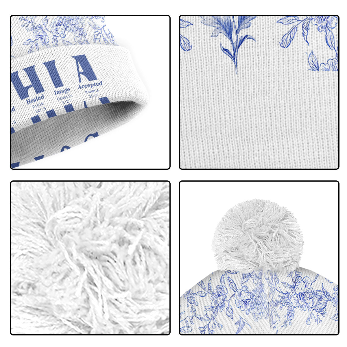 God Says I Am Toile De Jouy Style | Personalized Bobble Beanie Hat