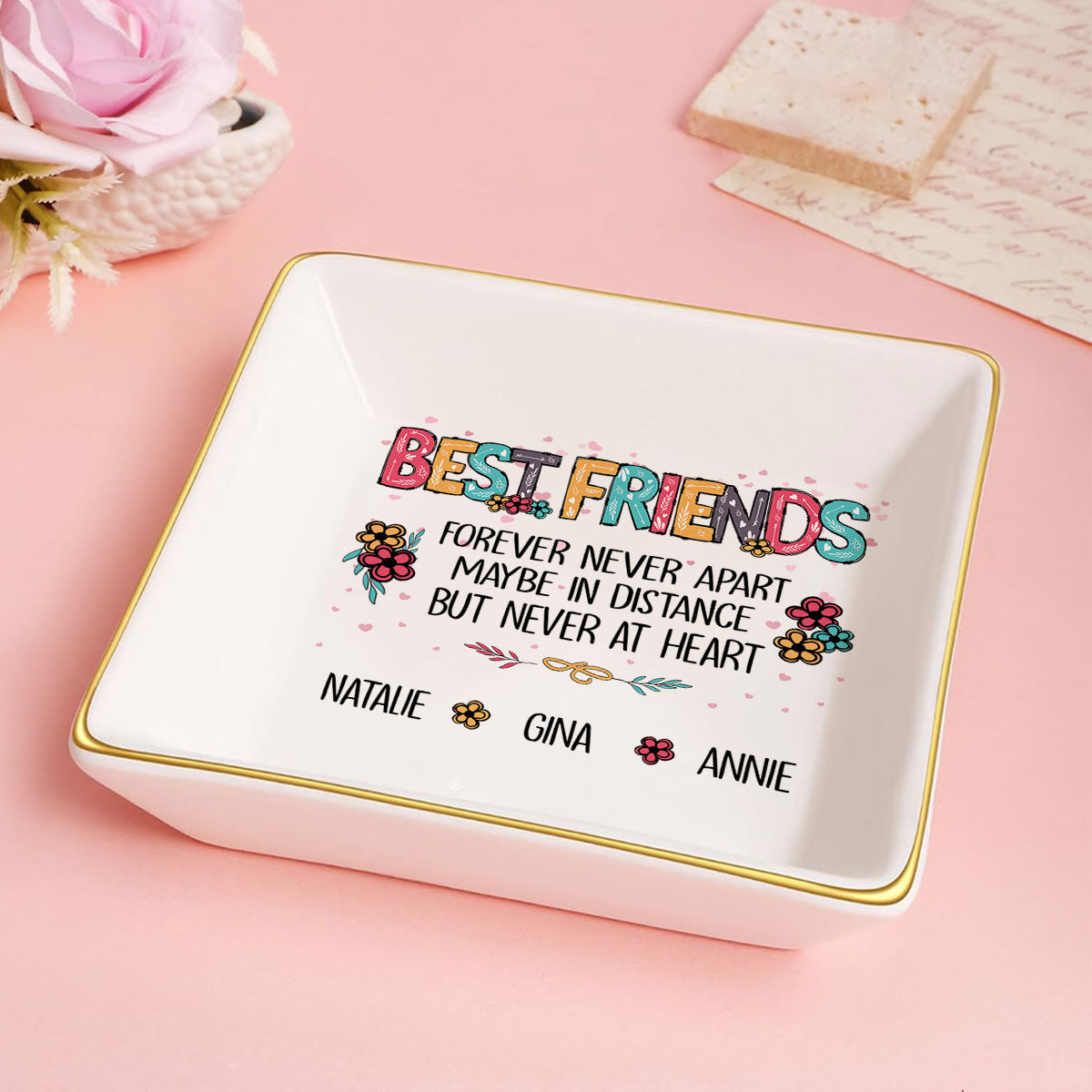 Sisters Forever Never Apart Maybe In Distance But Never At Heart | Personalized Jewelry Dish JSJDPH2031L