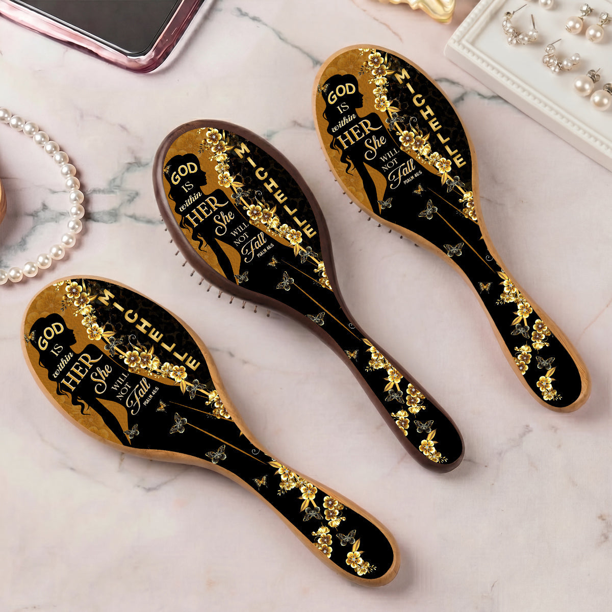 God Is Within Her She Will Not Fall | Personalized Hair Brush