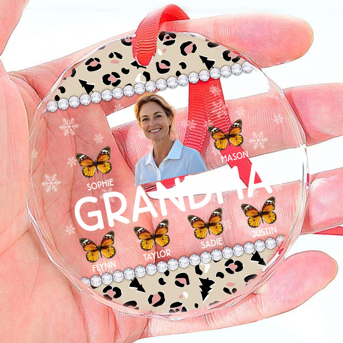 Grandma And Kids | Personalized 1-Side Round Glass Ornament JSURGOPHLN2613L