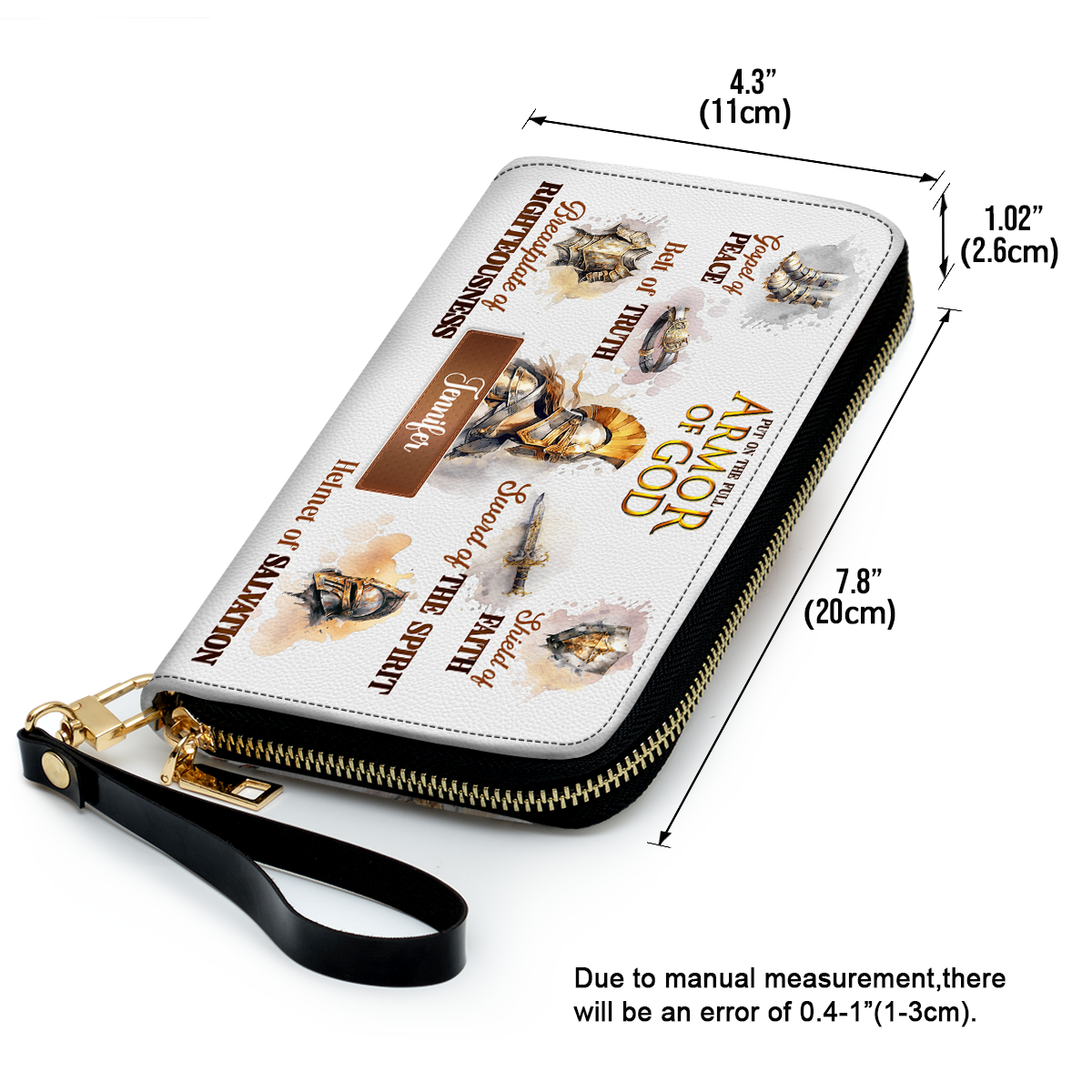 Personalized Leather Clutch Purse With Wristlet Strap Handle - Armor Of God