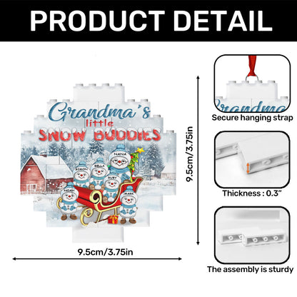 Grandma's Little Snow Buddies | Personalized Circle Buildable Ornament-1 Side Print