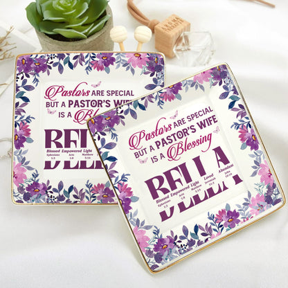 Pastor's Wife Is A Blessing | Personalized Ceramic Ring Dish Square