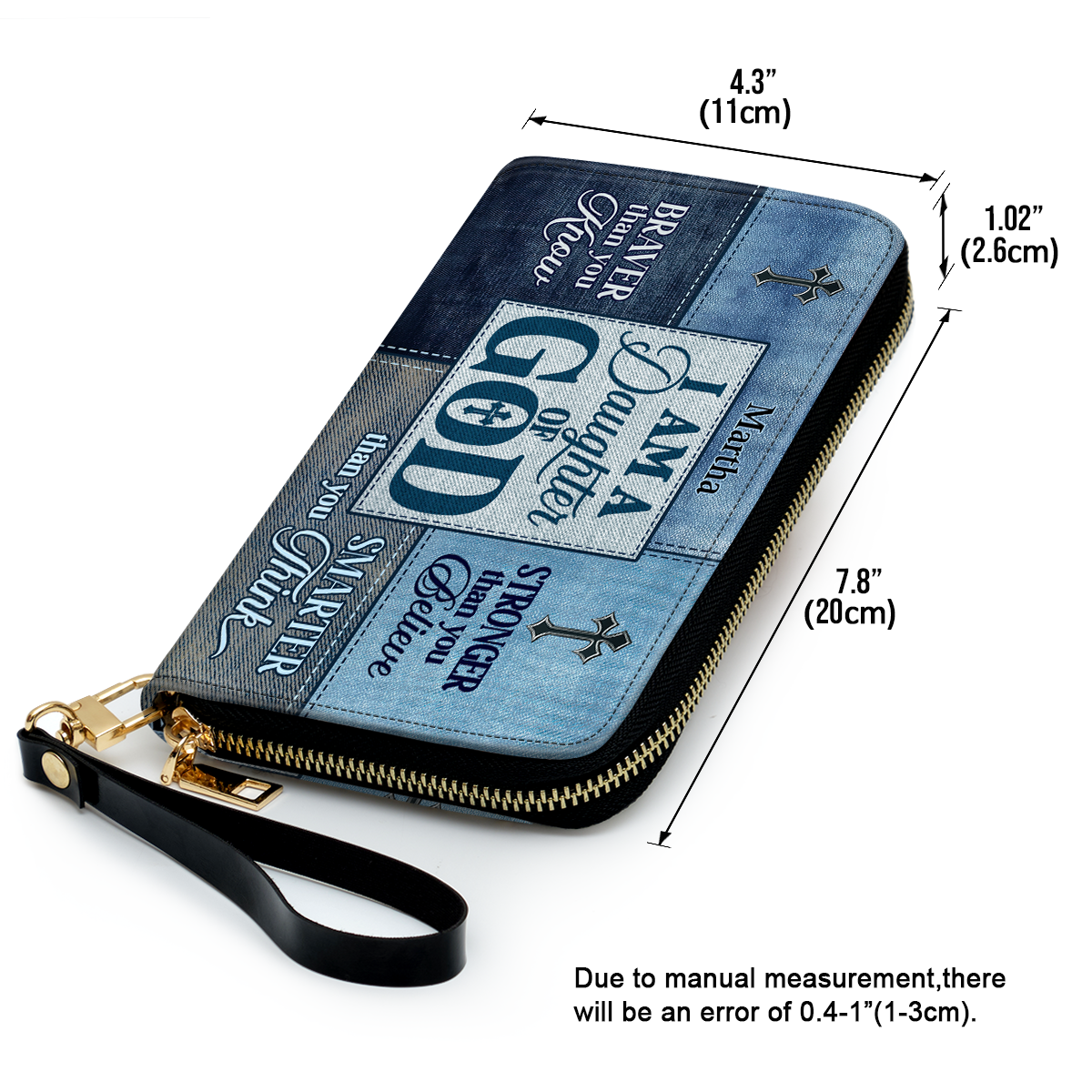 Personalized Leather Clutch Purse With Wristlet Strap Handle - Daughter Of God