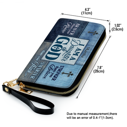 Personalized Leather Clutch Purse With Wristlet Strap Handle - Daughter Of God