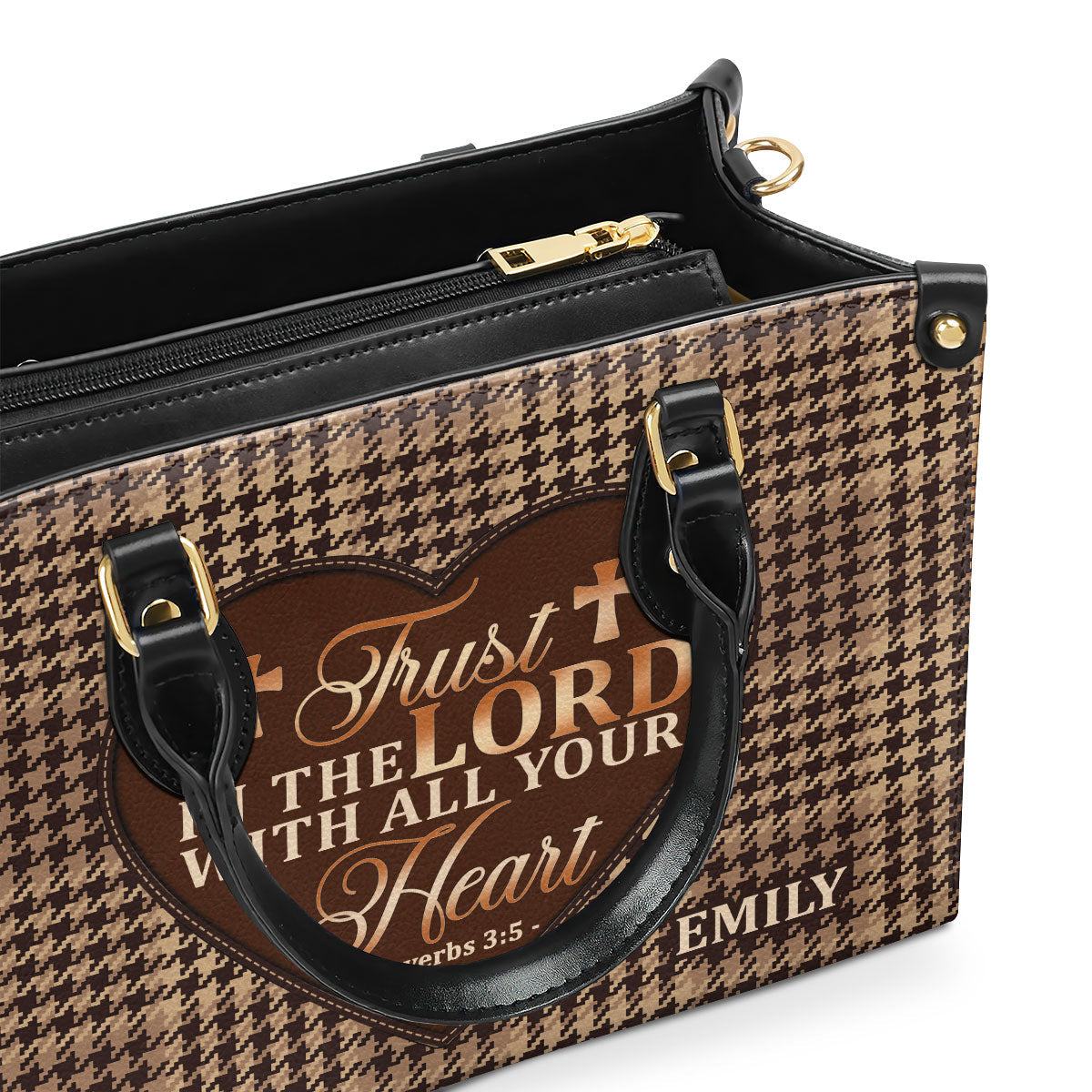 Jesuspirit | Personalized Leather Handbag With Zipper | Trust In The Lord With All Your Heart LHBM796