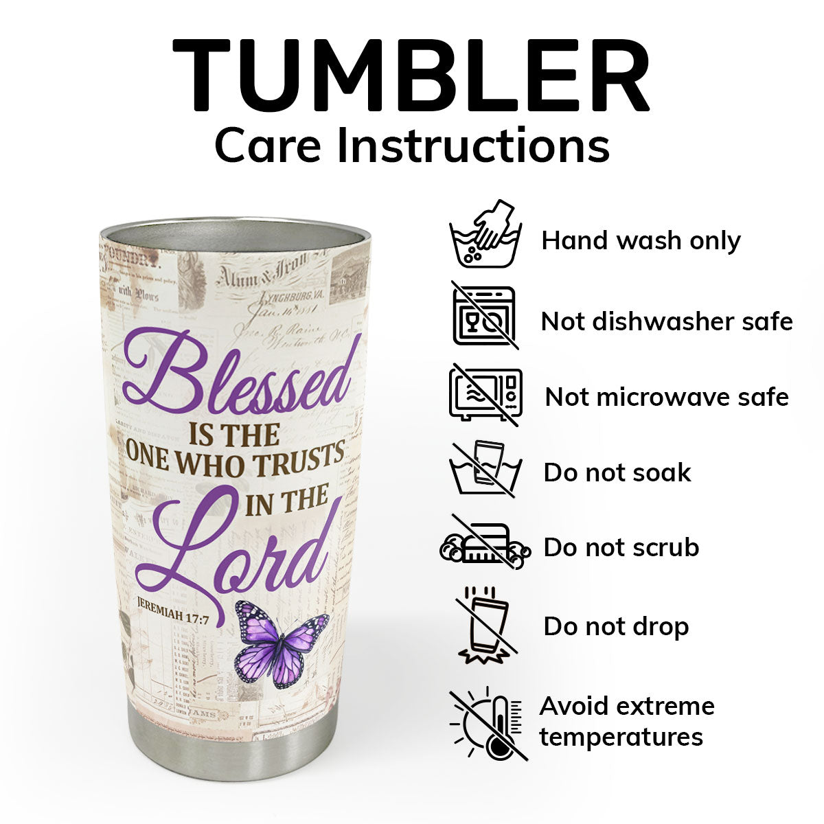 Blessed Is The One Who Trusts In The Lord | Personalized Stainless Steel Tumbler