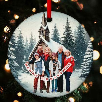 Family Christmas Church | Personalized Round Shaped Ceramic Ornament JSRSCOHLPA2666L