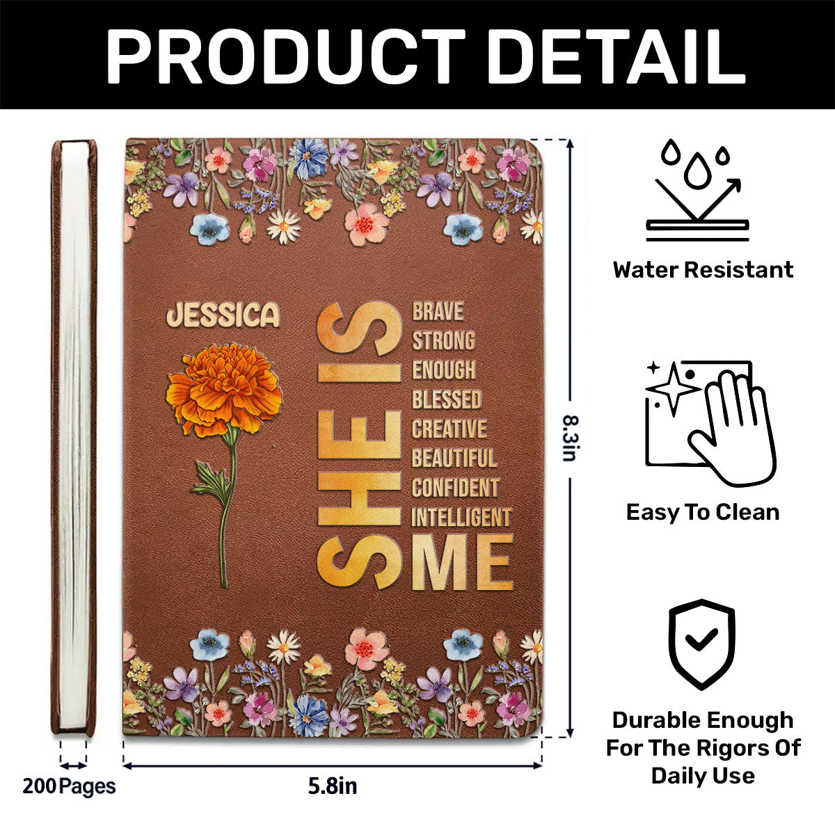 She Is | Personalized Leather Cover Notebook