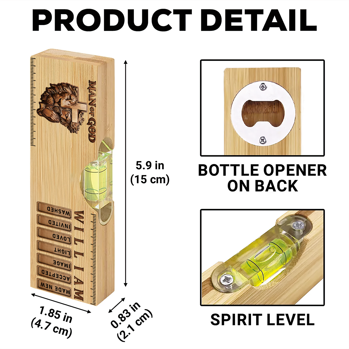 Man Of God | Personalized Wooden Spirit Level Bottle Opener