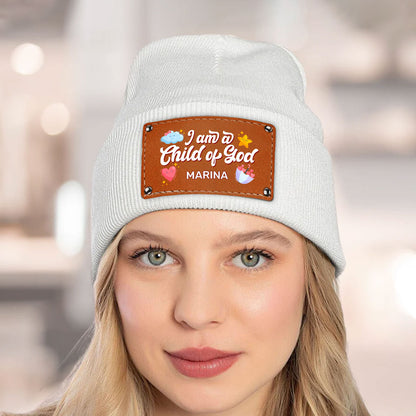 I Am A Child Of God | Personalized Leather Knitted Beanie JSLKBPH1941M