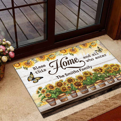 Bless This Home Sunflowers | Personalized Doormat JSDMHLTN1795L