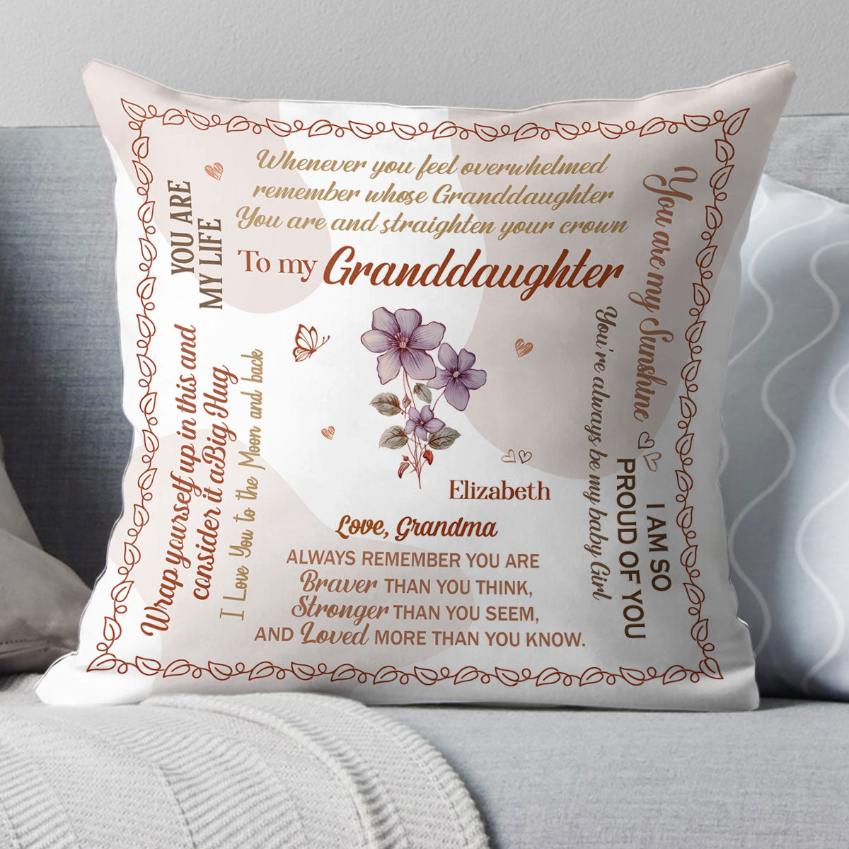 To My Daughter/Granddaughter Birth Month Flowers | Personalized Crystal Velvet Pillow