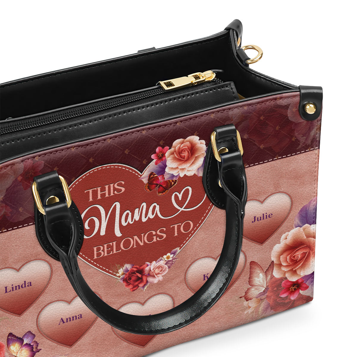 This Mom/Grandma/Nana Belongs To| Personalized Leather Handbag With Zipper LHBM800