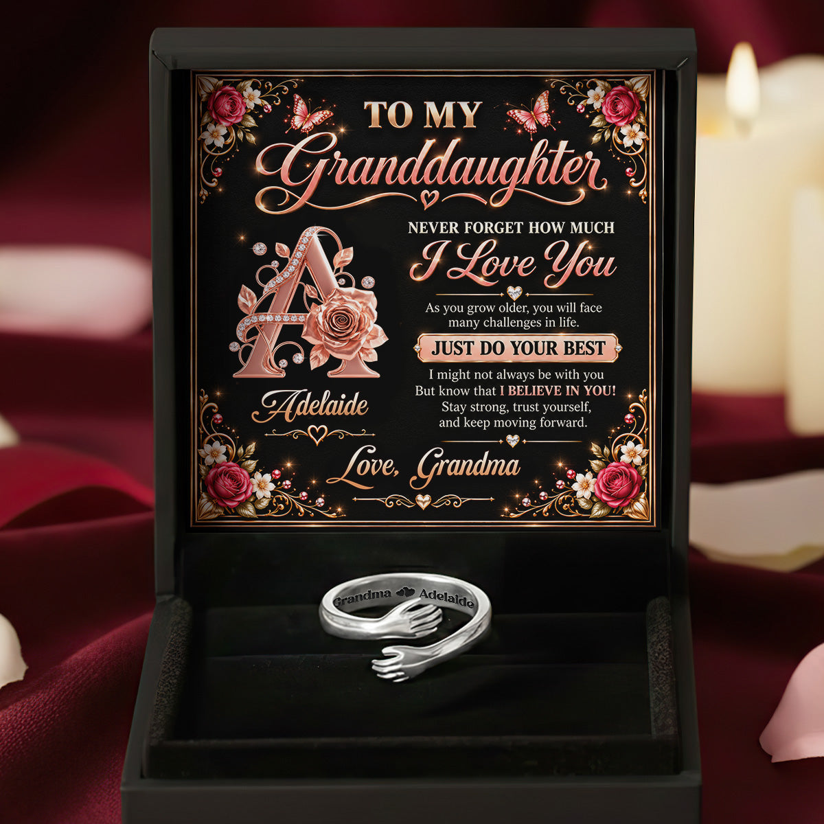 To My Granddaughter Never Forget How Much I Love You | Personalized Hug Ring