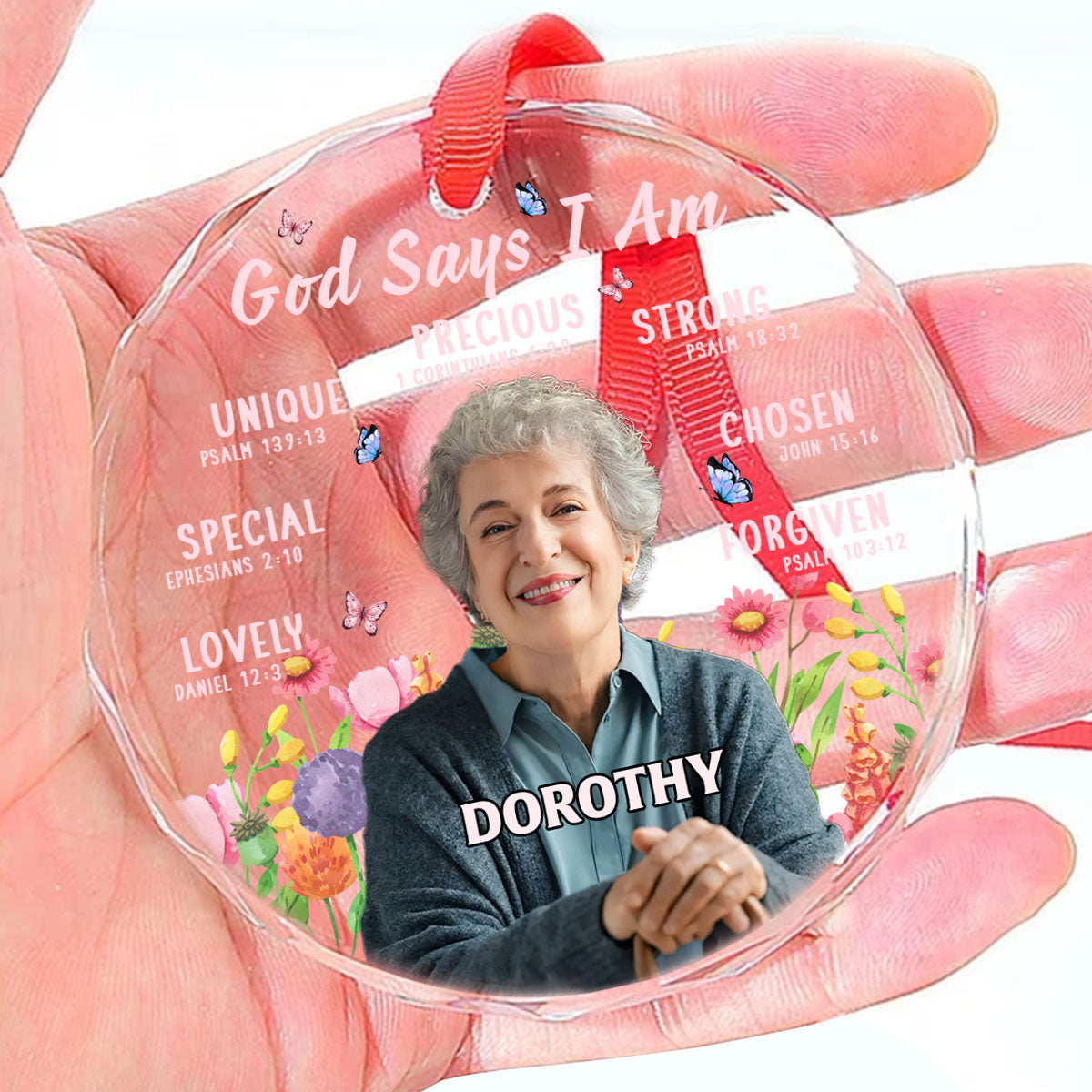 God Says I Am | Personalized 1-Side Round Glass Ornament JSURGOPPN2763