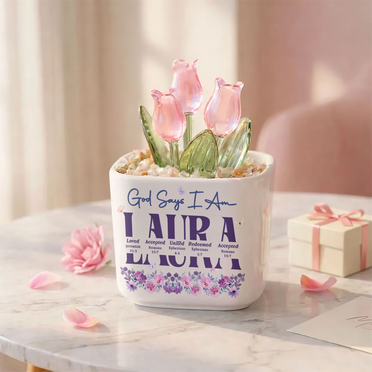 God Says I Am | Personalized Glass Everlasting Tulips