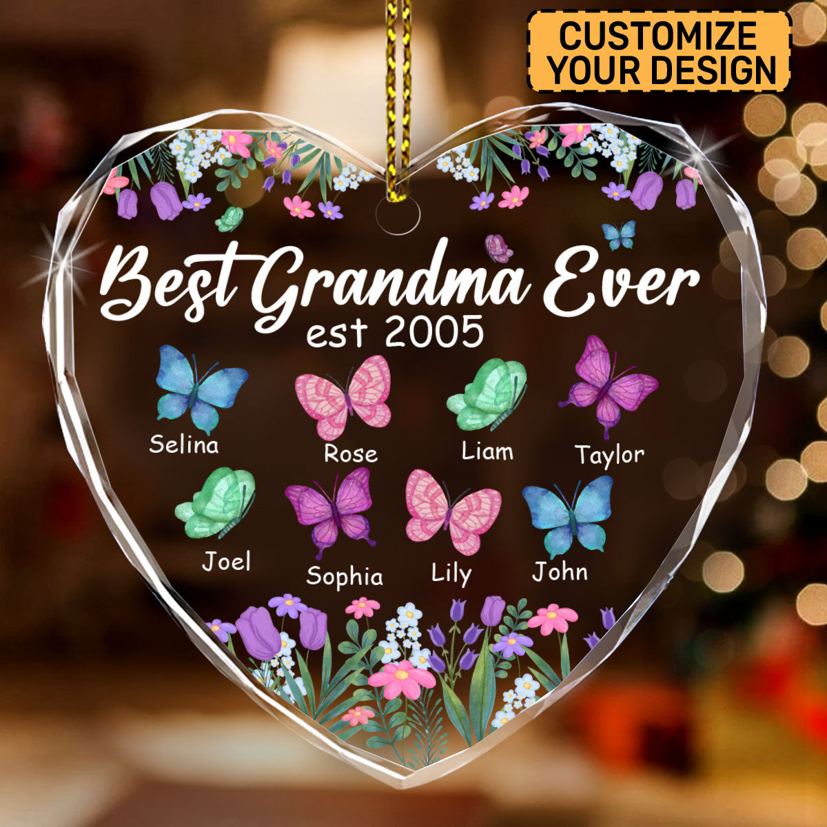 Best Grandma Ever | Personalized Heart Shaped Glass Ornament JSHGOPN2699T