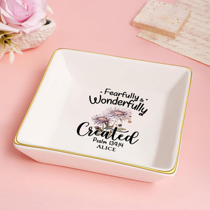 Fearfully and Wonderfully Created Psalm 139:14 Birth Month Flower | Personalized Jewelry Dish JSJDHLPA2862M