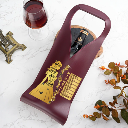 God Is Within Her She Will Not Fall | Personalized Leather Wine Bag