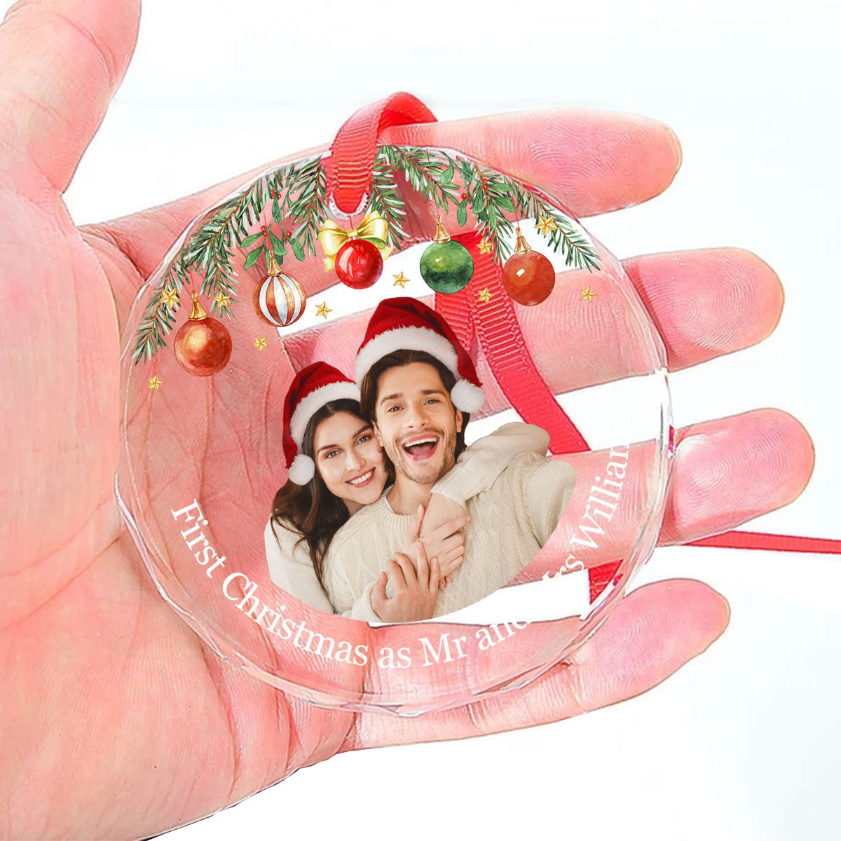 Custom Photo Christmas | Personalized 1-Side Round Glass Ornament