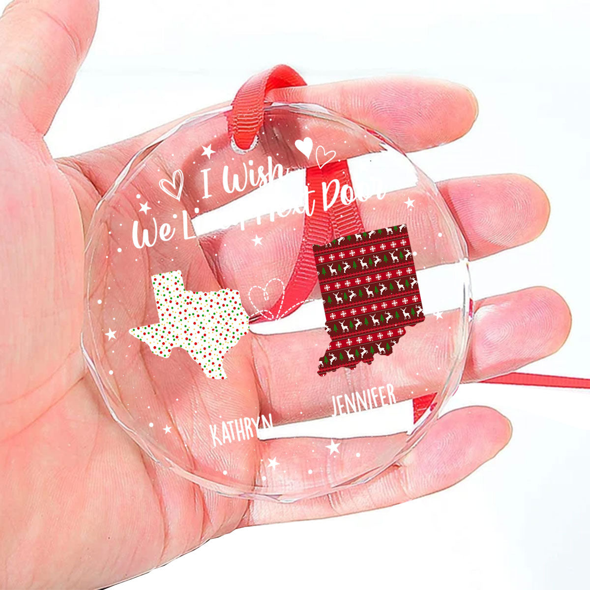 I Wish We Lived Next Door | Personalized 1-Side Round Glass Ornament JSURGOPPH2292T