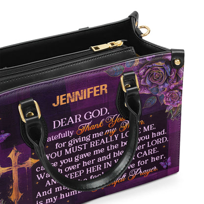 Jesuspirit | Personalized Leather Handbag With Zipper | I Gratefully For Giving Me My Mom LHBM788