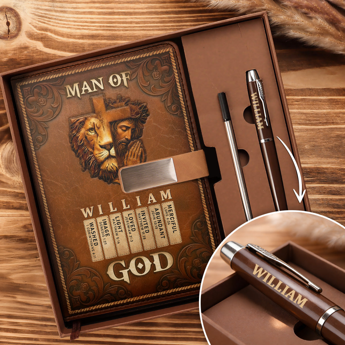 Man Of God | Personalized Leather Notebook & Pen Set