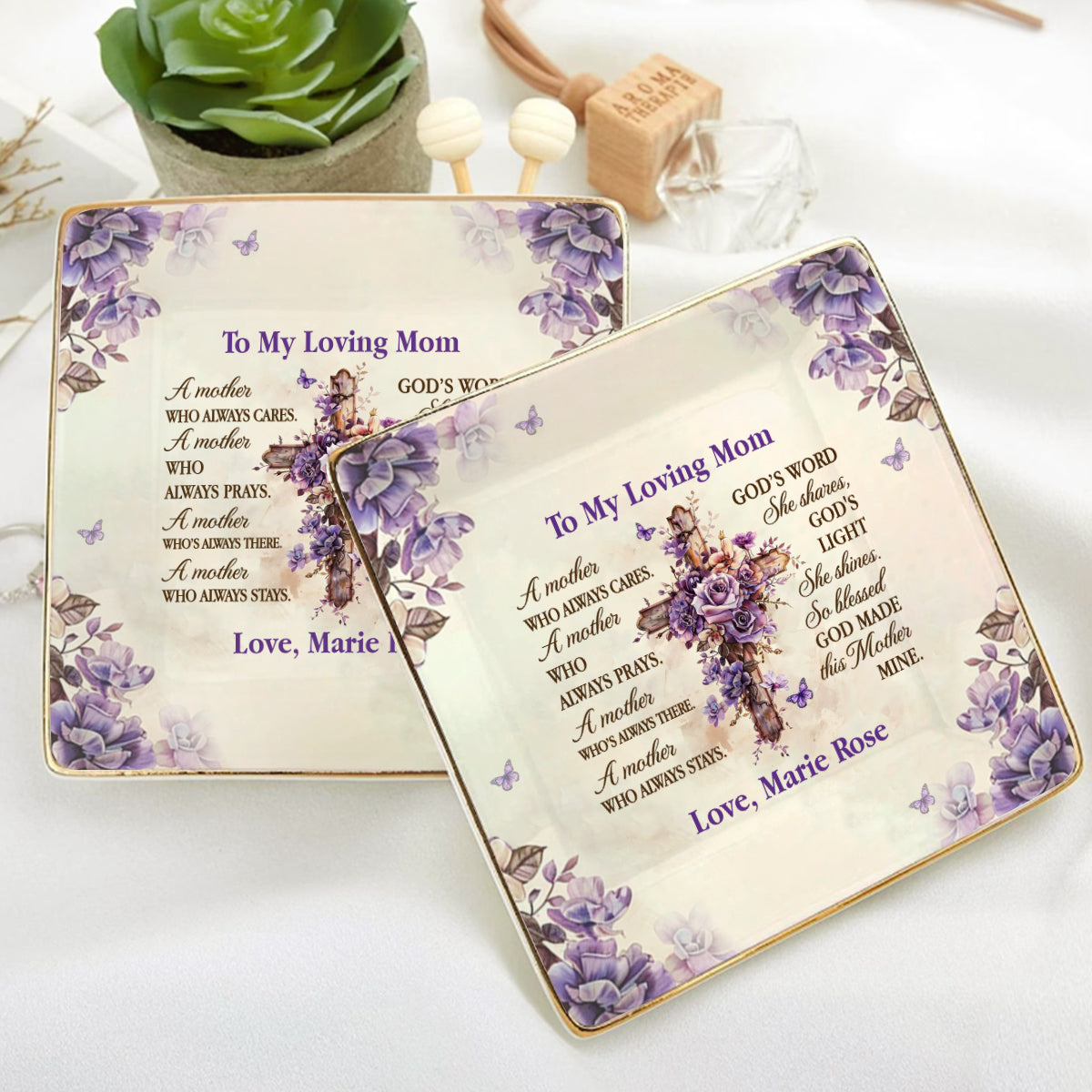 To My Loving Mom | Personalized Ceramic Ring Dish Square