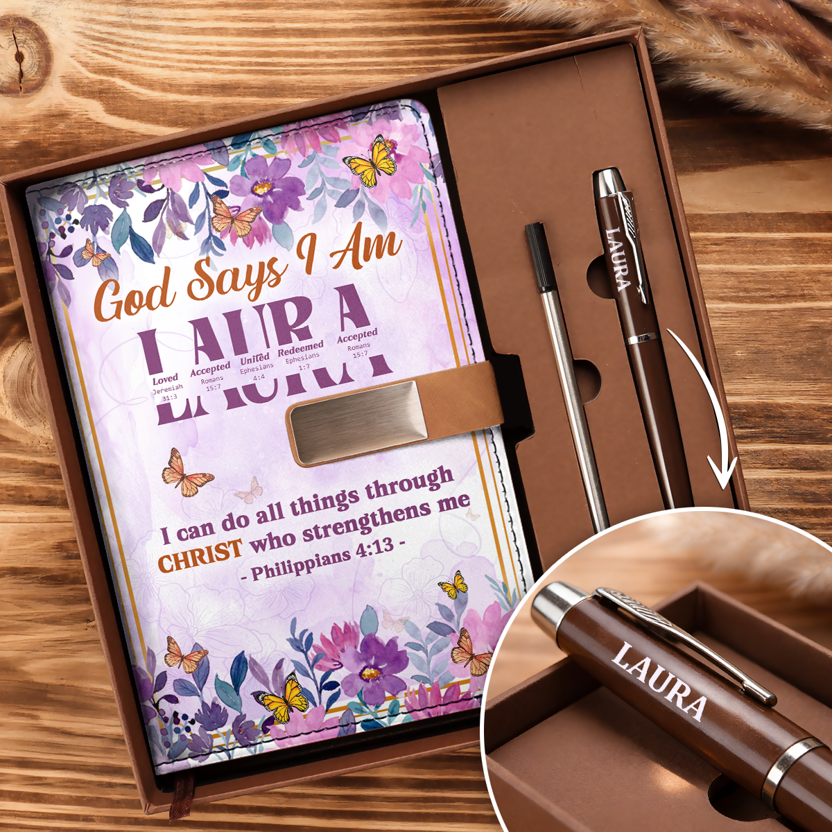God Says I Am | Personalized Leather Notebook & Pen Set