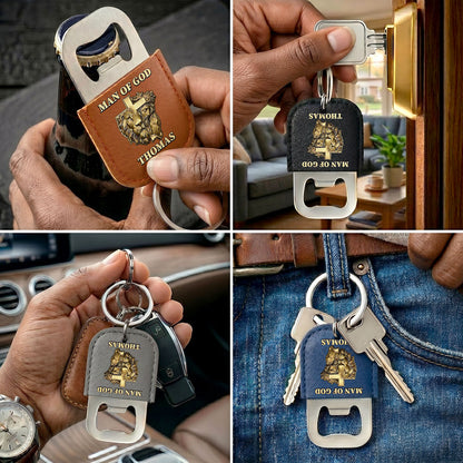 Man Of God | Personalized Leather Opener Keychain