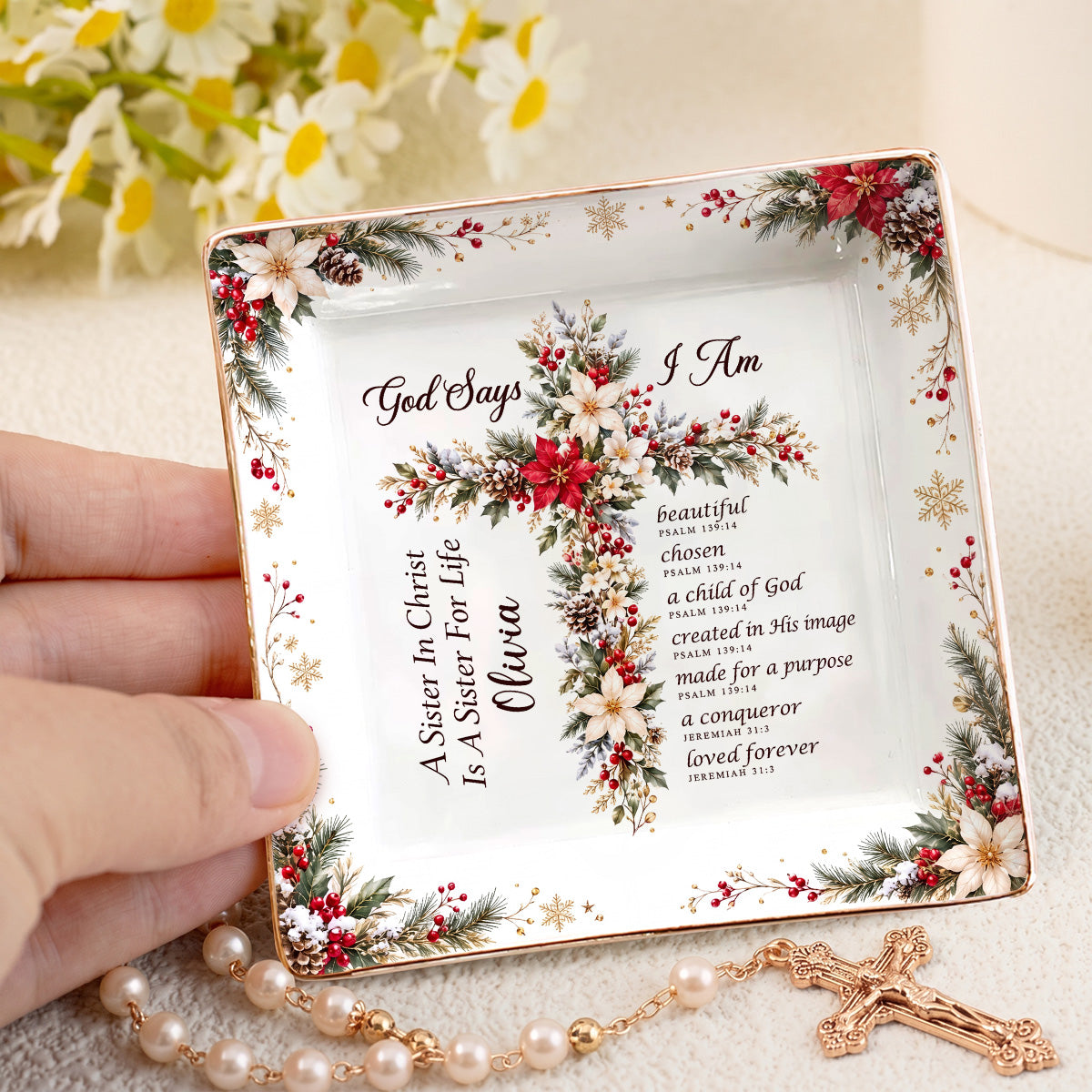 God Says I Am | Personalized Ceramic Ring Dish Square